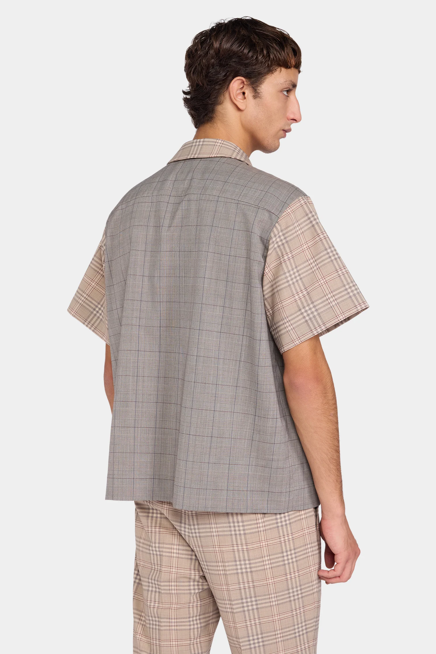 Beige Check Patchwork Shirt - Image 3